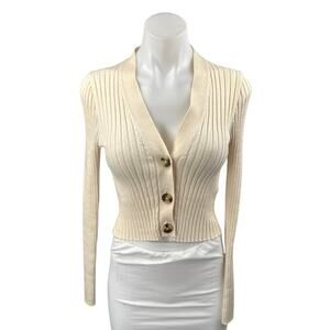 Madewell Cream Long Sleeve Ribbed Knit Button Down Cardigan Sweater Top Size S